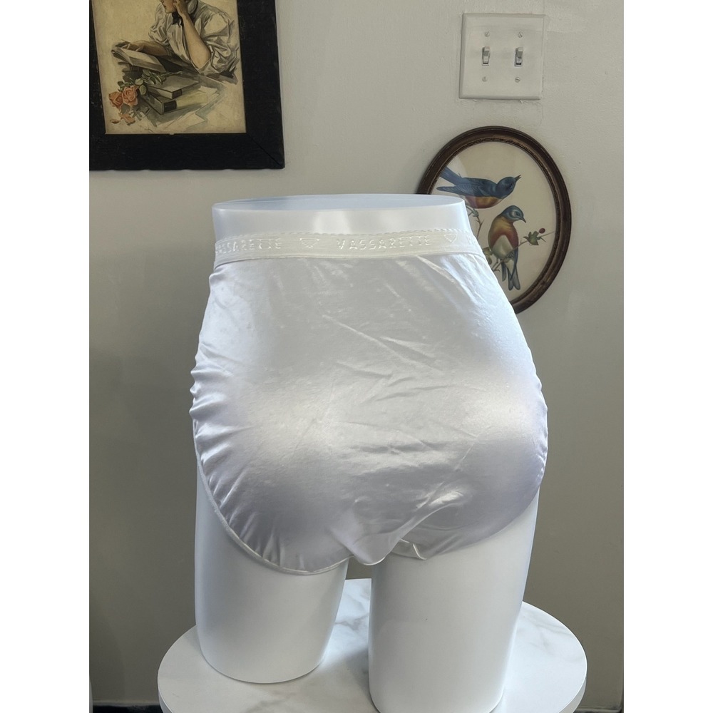 Vassarette Vintage White Second Skin Liquid Satin Logo Waistband Briefs Size 6 M - Picture 2 of 7